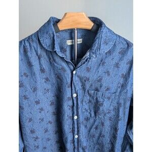 Oliver Spencer Mens Shirt 16 / 41 Blue Floral Print Rounded Collar Cotton L/S